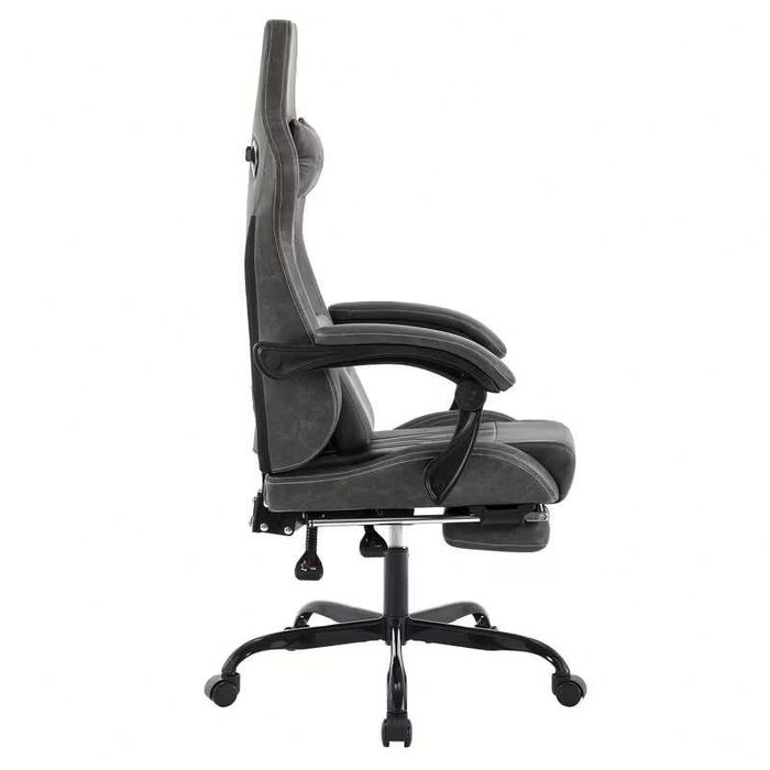 Fotel gamingowy ergonomiczny z podnóżkiem + poduszki | obrotowy | regulowany