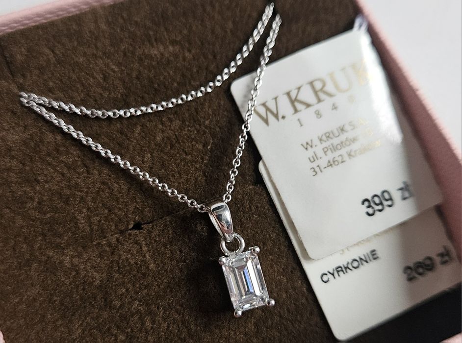 złoty naszyjnik W.Kruk łańcuszek 42 cm z zawieszką z białego złota