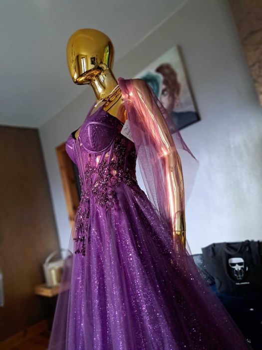 Piękna suknia na studniówkę Paradis Glamour Obergine R34Polski produce