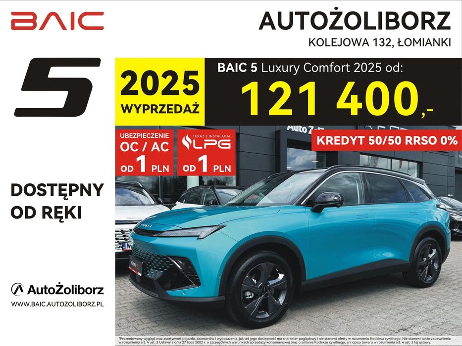 BAIC 5 LPG za 1 zł, Kredyt 50/50 0%, Polisa OC/AC za 1 zł
