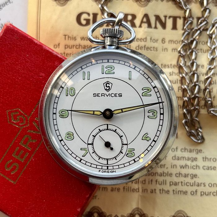 Lata 1950., Services. Zegarek kieszonkowy. Made in Great Britain.