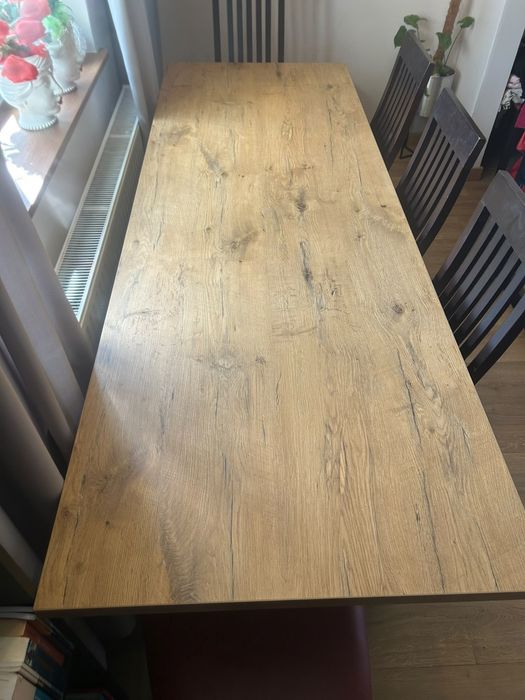 Duży stół industrialny 220×76 cm blat dębowy laminat i metalowe nogi Loft
