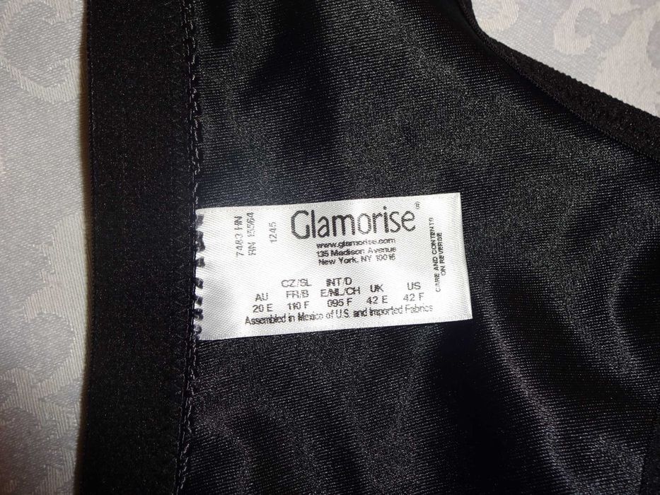 GLAMORISE biustonosz czarny w grochy z przodu zapinany UK 42E 95F  95E