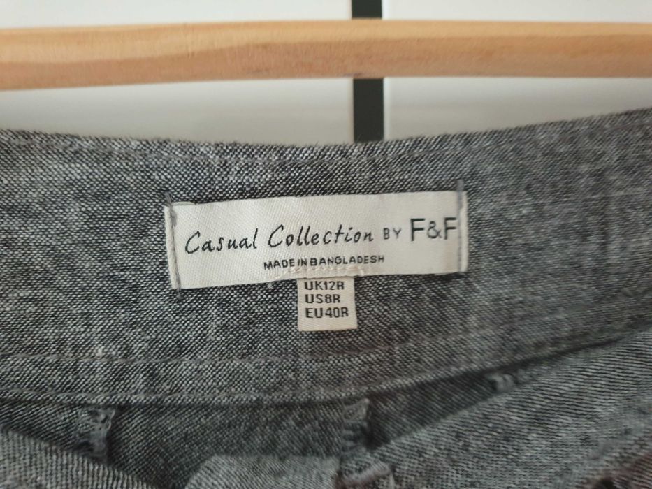 Szare w melanżu lniane spodnie F&F r. 40