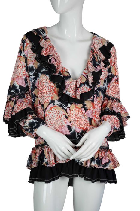 Just Cavalli tunika bluzka czerwona kwiaty r. S/M