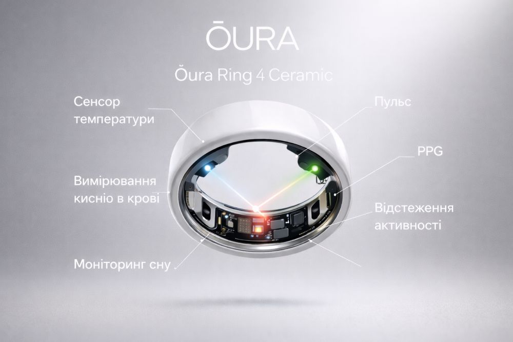Oura Ring 4 ceramic Cloud/Midnight розумне кілце Аура Біле та синє