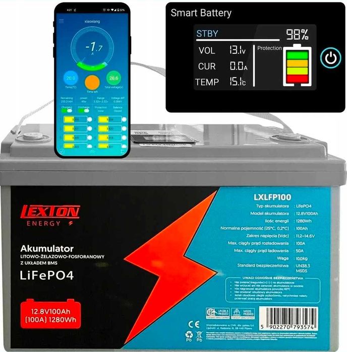 новий Aкумулятор LifePo4 ємністю 100 Аг і 1280 Вт·год bluetooth smart