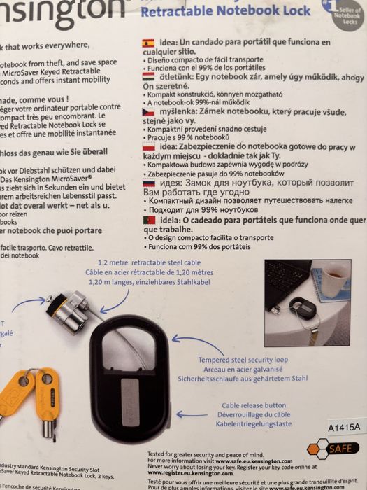 Blokada Kensington MicroSaver Linka Zwijana do Laptopa na Klucz