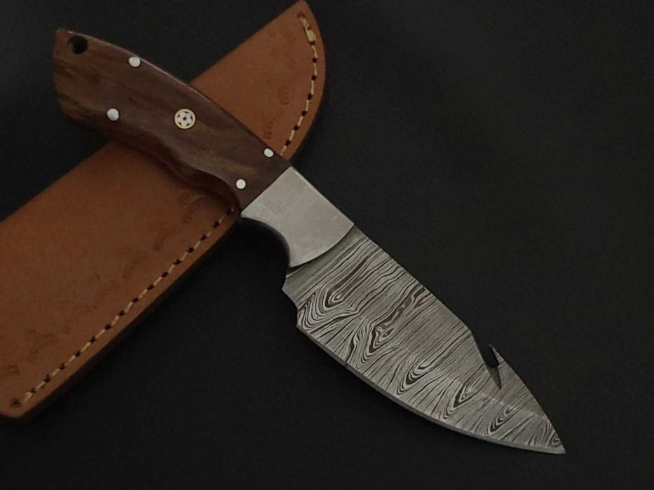 NÓŻ DAMAST myśliwski BUSHCRAFT stal damasceńska 21cm. KUTY RĘCZNIE
