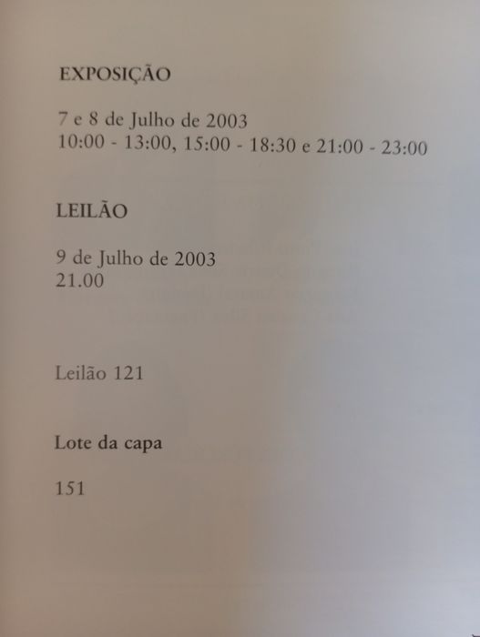 Catálogo de Leilão nº 121 - Palacio do Correio Velho ano 2003