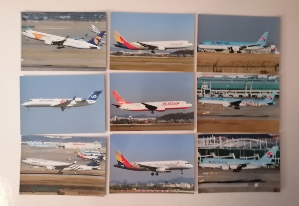 Postal com fotos de aviões de várias companhias aéreas Seoul Airport