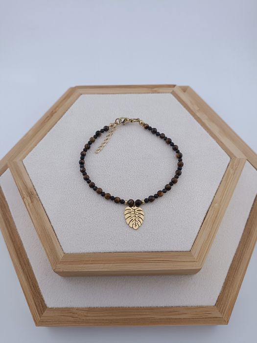 Bransoletka ręcznie robiona kamienie naturalne obsydian, tygrysie oko