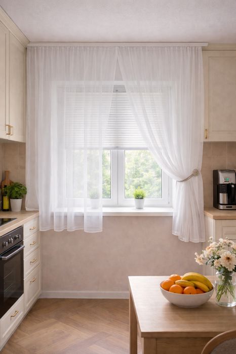 Короткий тюль на кухню "Сніжок" 2,4х1,6м з ущільненням