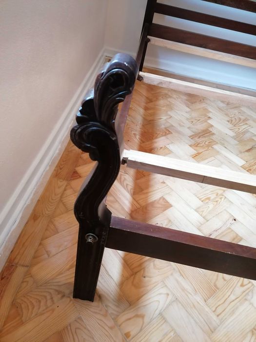 Conjunto cama madeira maciça carvalho 133x183, 2 mesas cabeceira