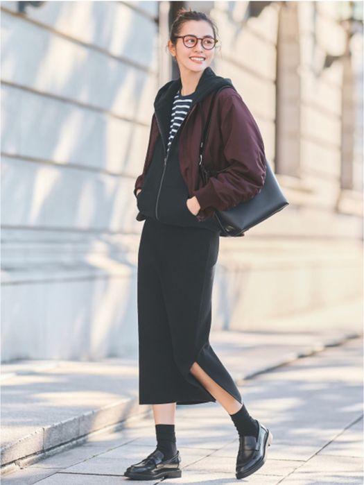 Тепла трикотажна бавовняна спідниця uniqlo з розрізом на нозі