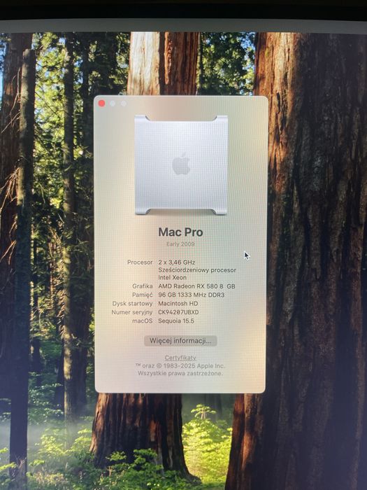 Mac Pro 5,1 RX 580 8GB 12 rdzeni 2x X5690 96GB RAM DUAL CPU SSD