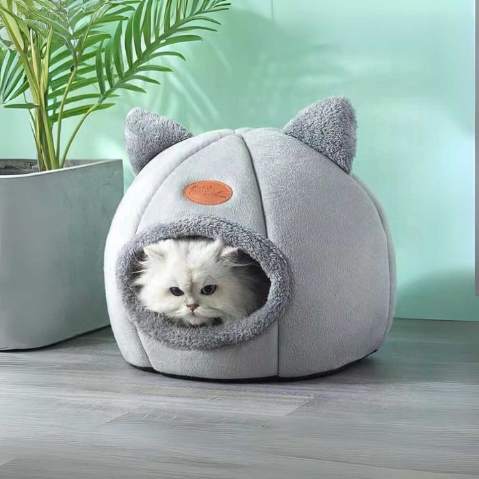 DOMEK dla kota psa legowisko miękkie NOWE pluszowe budka jasnoszara