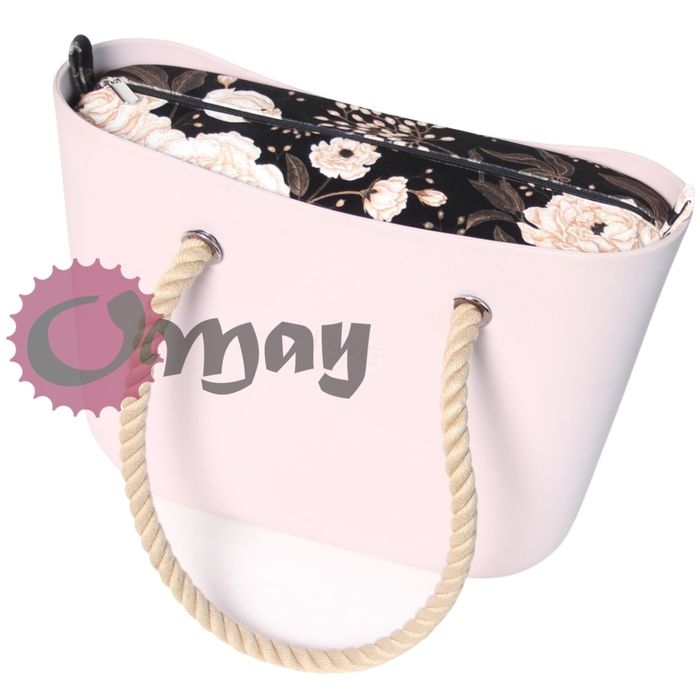 organizer OBAG STANDARD welur czarny kwiaty beżowe 2 kieszenie OMAY