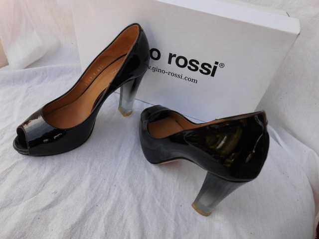 Gino Rossi skórzane szpilki lakierki szklany obcas 36