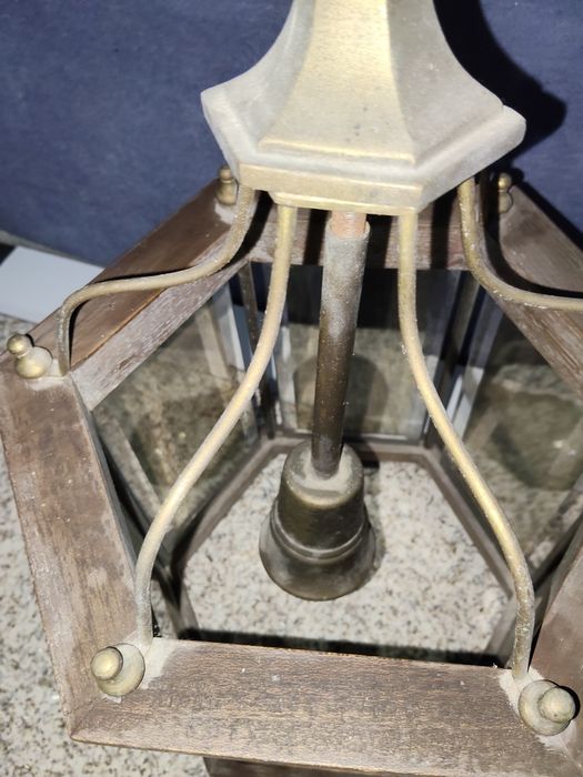 Luminária Pendente Rústica Vintage em Madeira e Metal