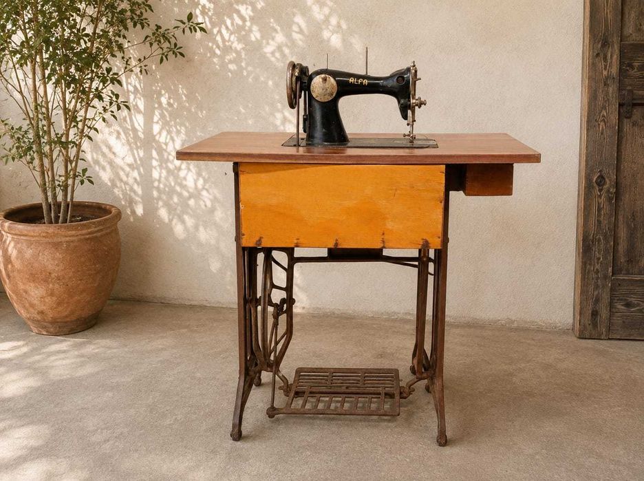 Máquina de Costura Antiga ALFA com Móvel e Pedal | Vintage