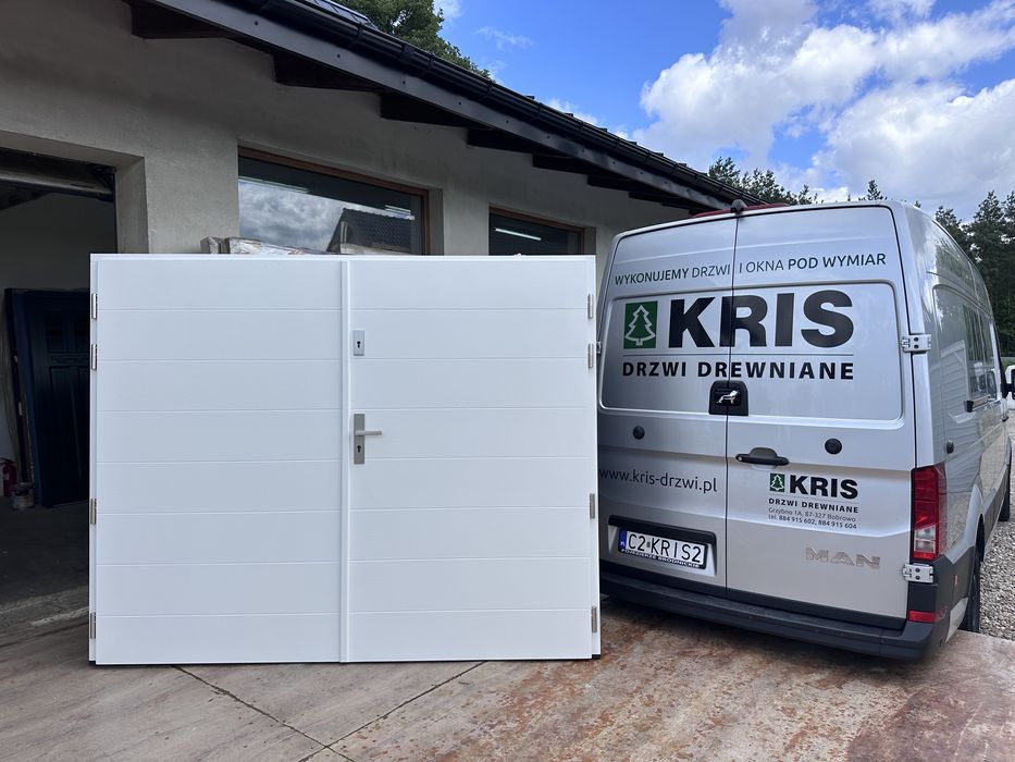 Drzwi zewnętrzne OD RĘKI drewniane garażowe białe cała Polska i Ue