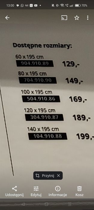 Roleta okienna zaciemniająca IKEA Tretur 120x195