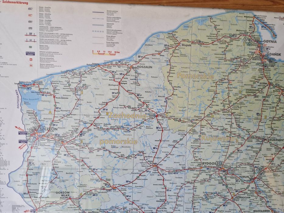 Mapa kolejowa PKP z 1999 roku, czasy przejazdu. Unikat, Szczecin
