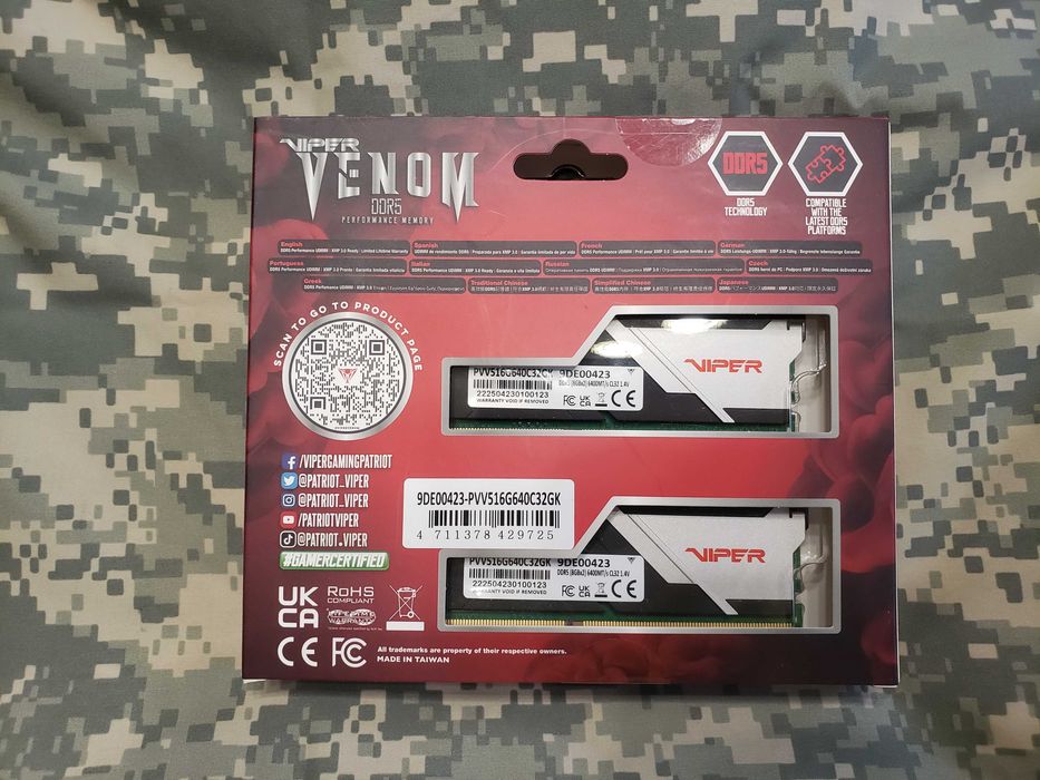 Оперативна пам'ять RAM DDR5 Patriot Venom 6400Mhz 16Gb 8Gb PVV516G640C32GK Corsair Vengeance CMK32GX5M2B6400C32 32Gb PC5-51200