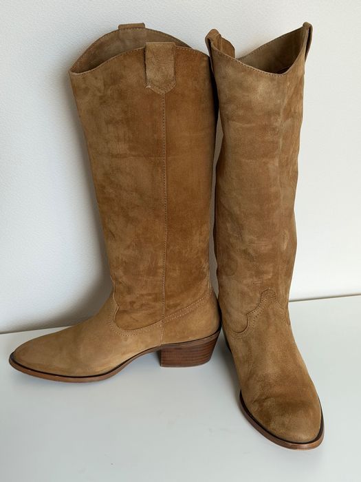 Чоботи Massimo Dutti, р.38, замша, cowboy style, колір: camel/тепла карамель
