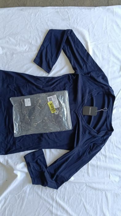 Nowy longsleeve bluzka damska TRENDYMAX bawełna granat dekolt V M 38