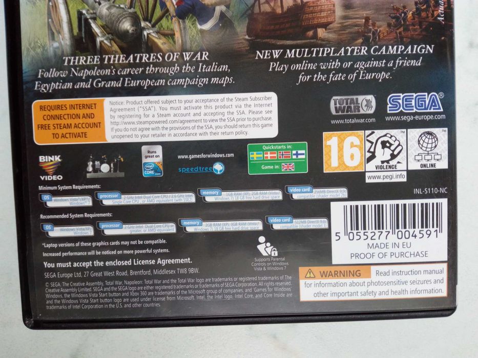 Games for Windows NAPOLEON TOTAL WAR pc dvd (2 disc)
