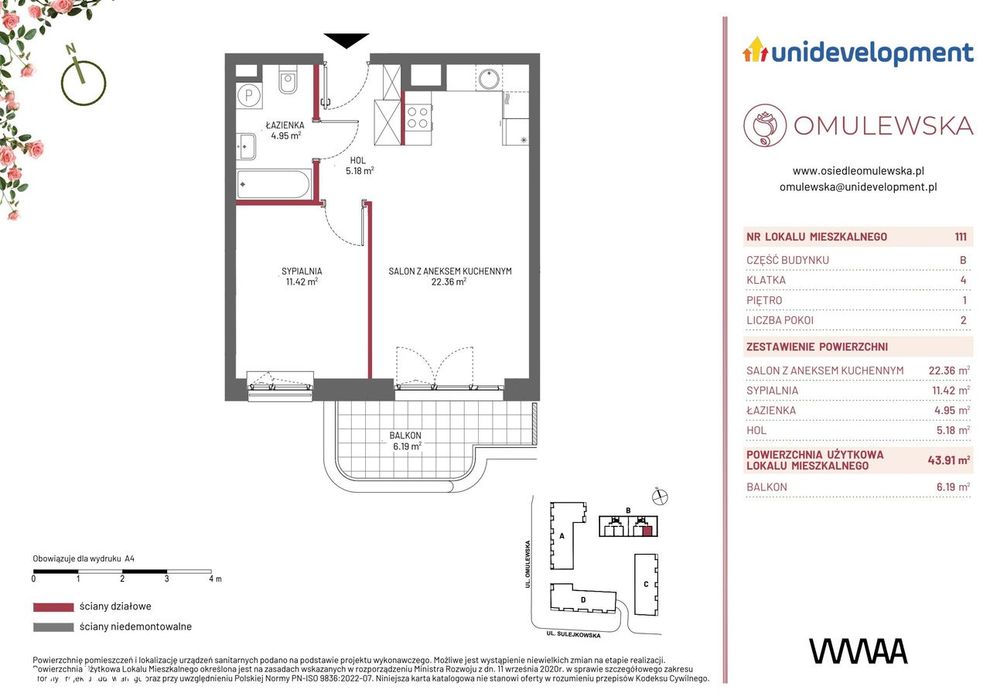2-pokojowe mieszkanie 43m2 + balkon