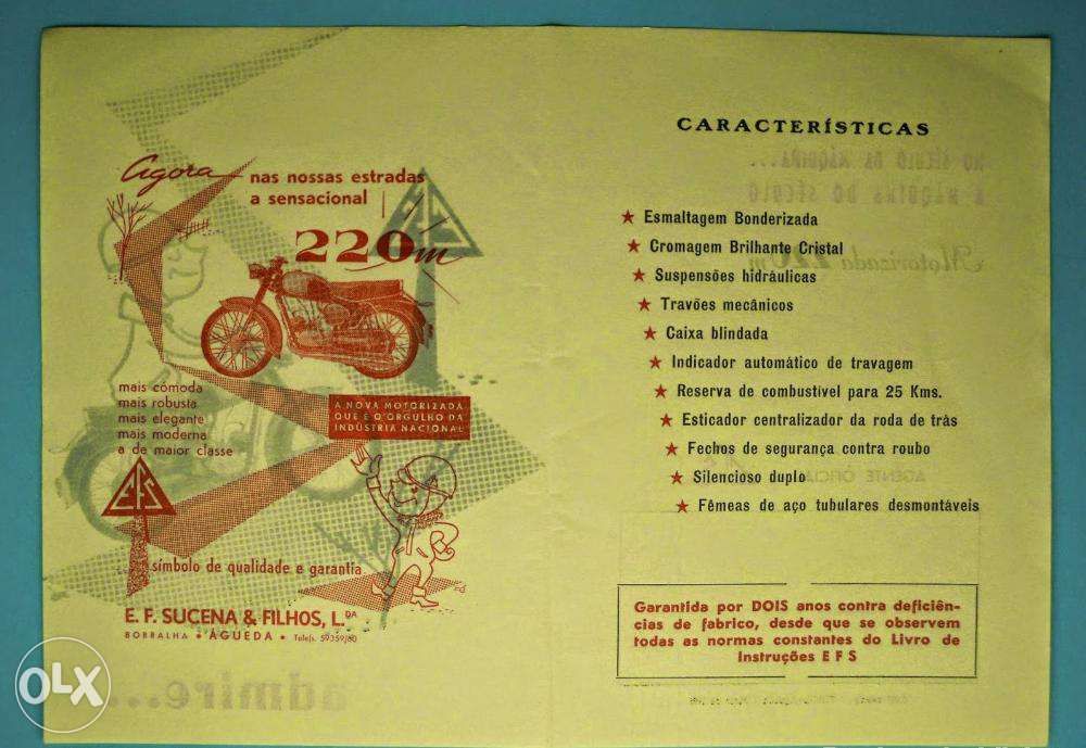 Folheto motorizada EFS 220 m antigo 1962 50cc clássica