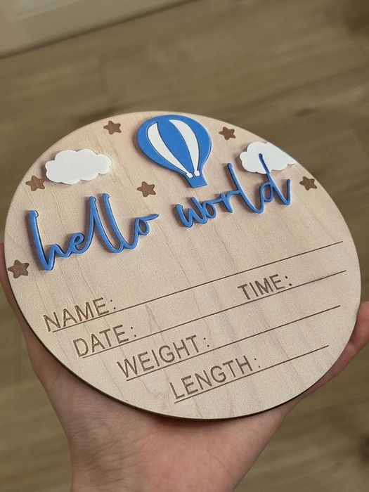 Гарна табличка для фото, на згадку hello world привіт світ