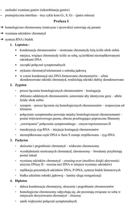 Notatki z BIOLOGII KOMÓRKI kierunek Biotechnologia