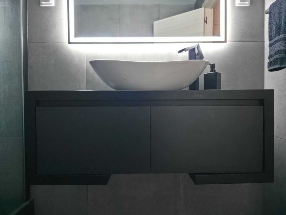 Móvel Suspenso WC Luxuoso em MDF, Preto & Antracite Mate NOVO EM CAIXA