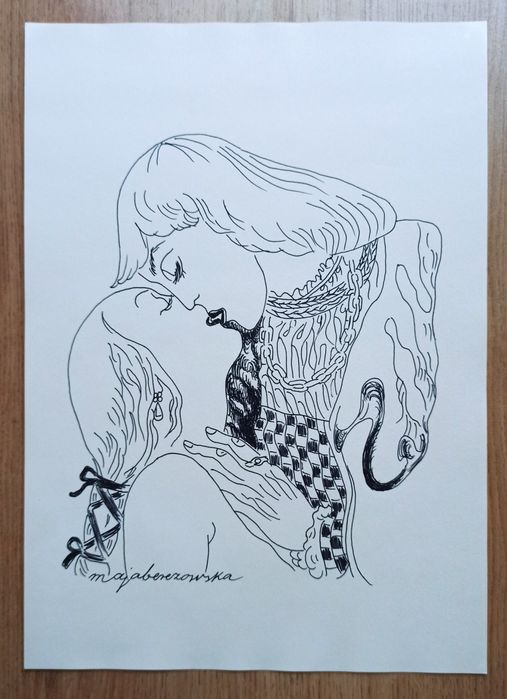 Maja Berezowska Pocałunek Urocza grafika  Rysunek  Obraz