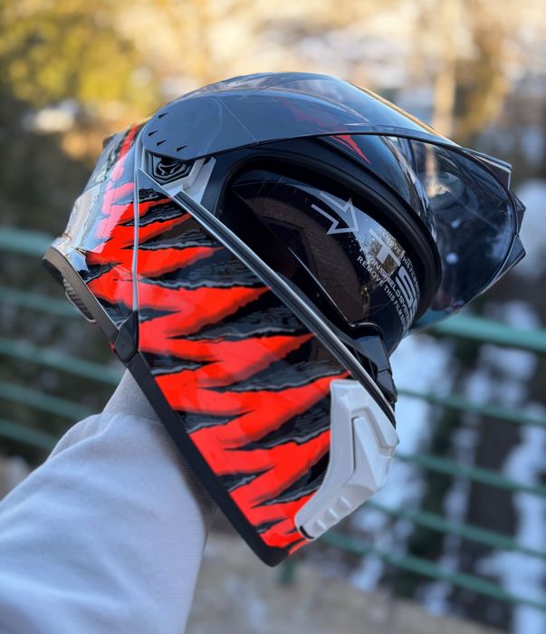 Якісний мотошолом  Модуляр Трансформер, із окулярами МТ білий з зубами