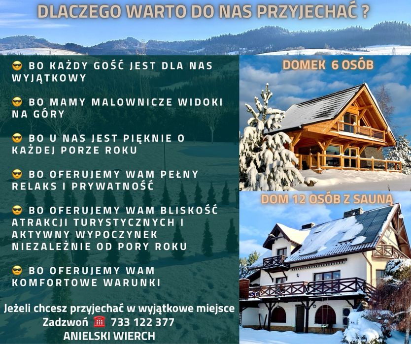 DREWNIANY domek w górach. Ferie. Wyciągi. WIDOKI na góry. PIENINY.