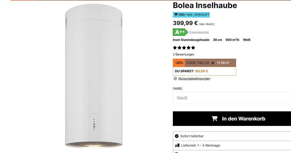 Вытяжка потолочная  стелева  Ø38cm Klarstein Bolea