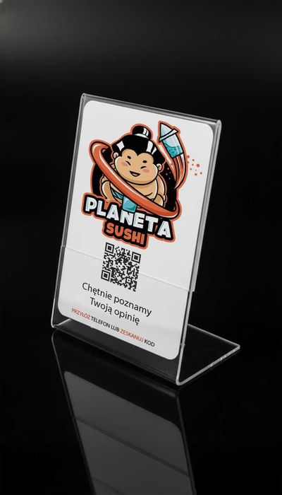 Stojak akrylowy - karta NFC + QR kod + projekt - opinie Google,