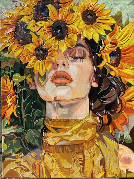 Картина -Дівчина в соняшниках 3D