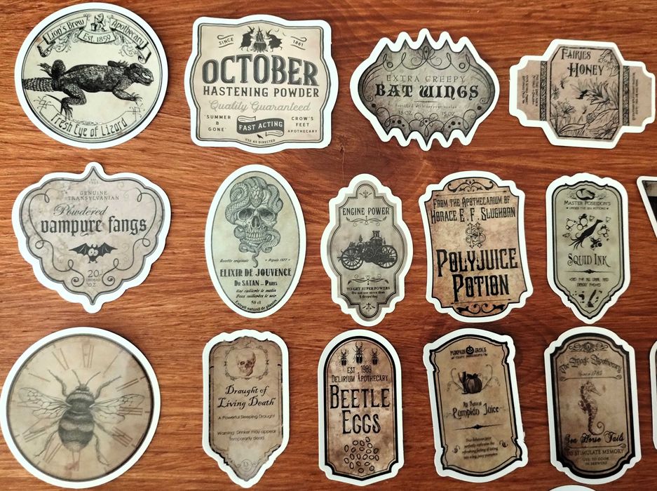 Conjunto 51 Autocolantes Rótulos Poções Mágicas Esoterismo Curiosidade