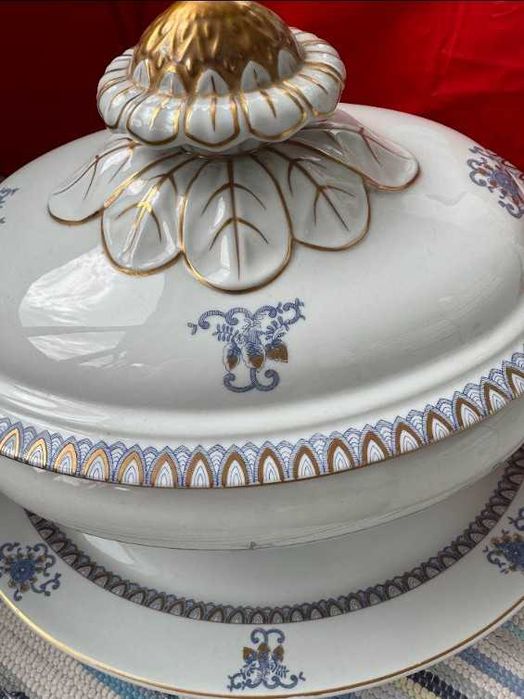 Conjunto Terrina com Bandeja Vista Alegre "Cantão Azul" (Anos 70) — Nunca Usado