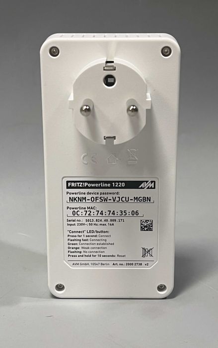 FRITZ! Powerline 1220 – adapter PLC 1200 Mb/s / 2x LAN / przelotowe gniazdko