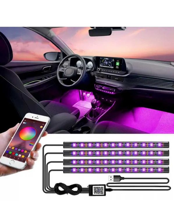 Універсальна RGB стрічка для авто з USB та управлінням з сматфона