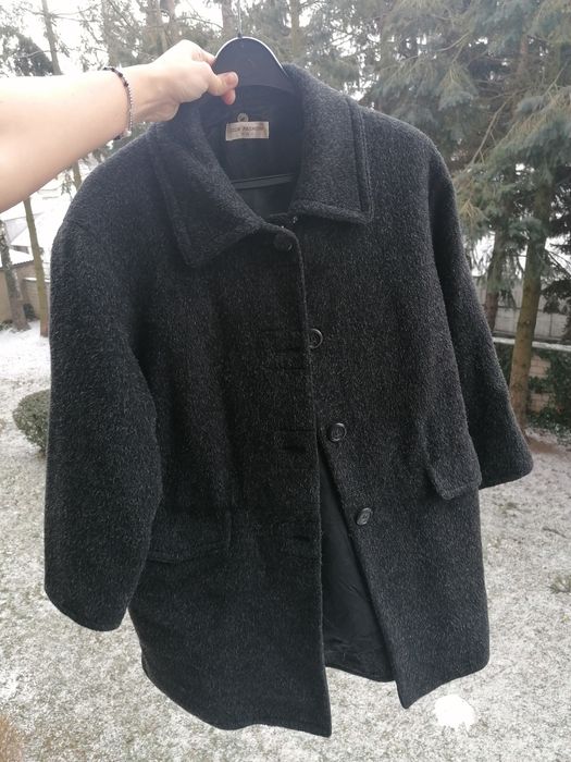 Vintage Wool Coat 100% Wełna | Grafitowy Płaszcz Oversize Retro