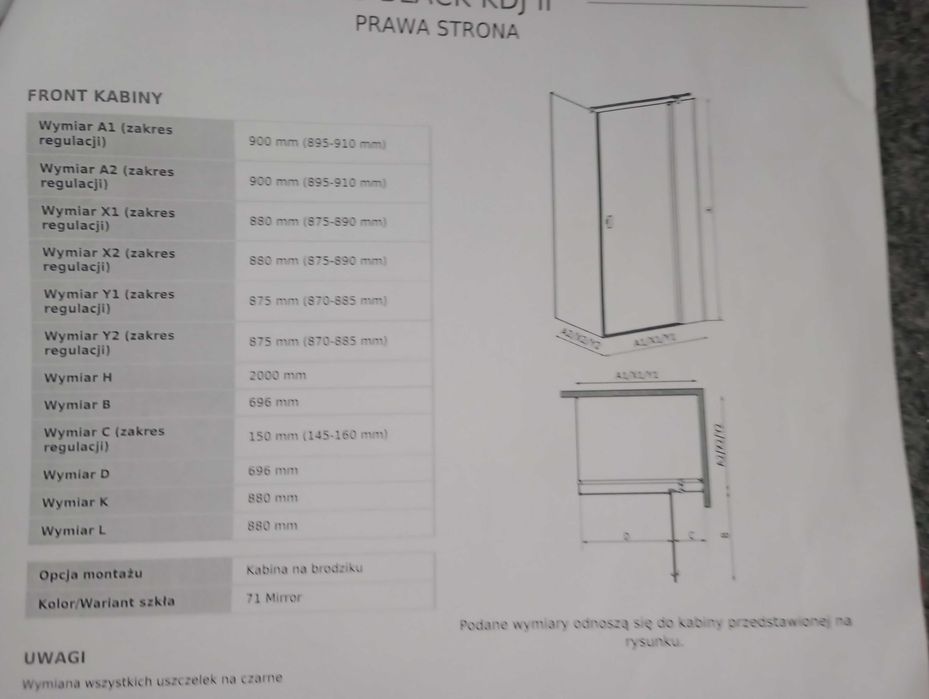 Ścianka boczna Radaway NES Black KDJ 2. MIRROR.