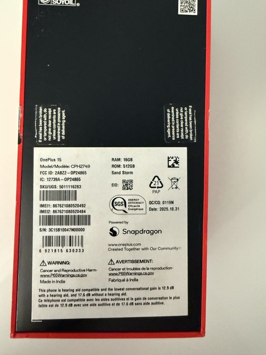 OnePlus 15 16/512 GB Sandstone Global